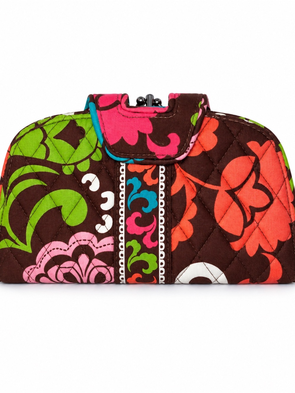 Vera Bradley Quilted Floral Lola Kiss Lock Clutch Wallet Brown Pink Green